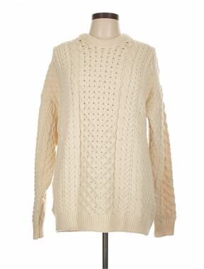 Shannon Woolen Mills Merino Wool Cream White Fisherman Cableknit Sweater Chunky